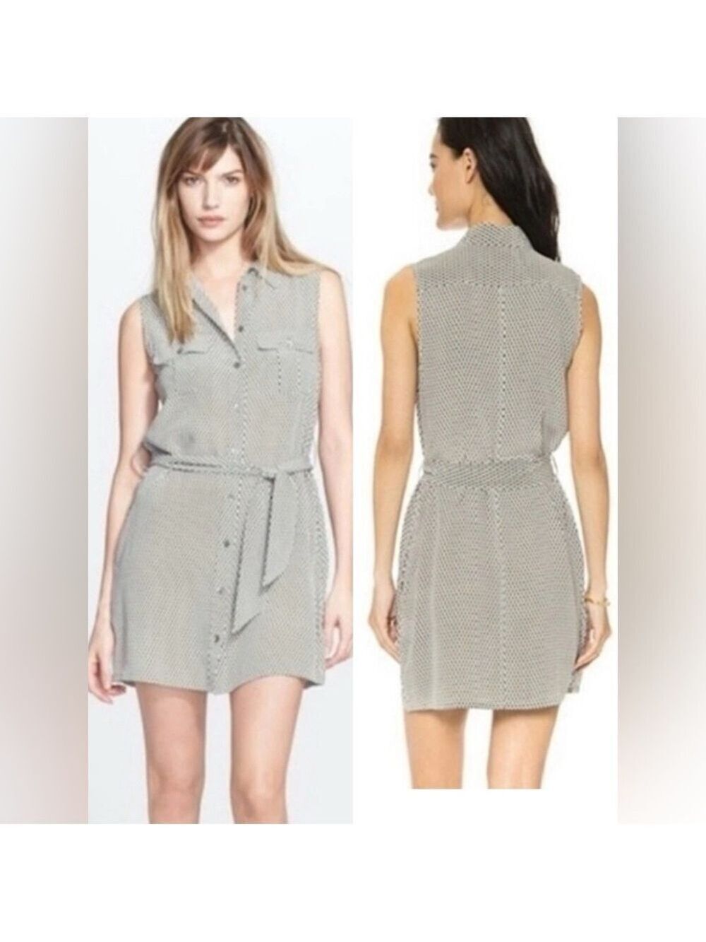 Equipment Shirt Dress Womens 100% Silk Large Green Lattice Sleeveless Buttons